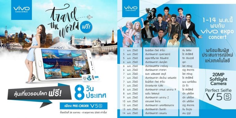 Vivo ลุยหนัก ตอกย้ำความเป็นผู้นำในด้านเซลฟี่กับรุ่นใหม่  Vivo V5s ด้วยกล้องหน้าความละเอียดสูงถึง 20 ล้านพิกเซลพร้อม Selfie softlight