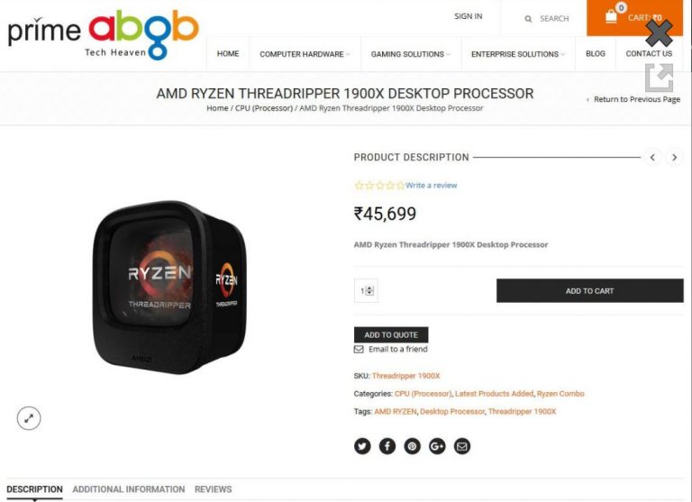 AMD Threadripper 1900X เปิดขายแล้วที่อินเดีย