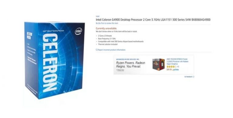 Intel Coffee Lake processors ใหม่ไล่จากสาย Celeron และ Pentium Gold โผล่มาให้เห็นบน  Amazon