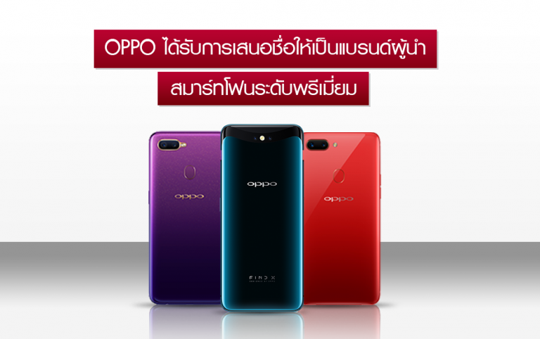 OPPO แบรนด์ที่ได้รับการเสนอชื่อให้เป็นผู้นำสมาร์ทโฟนระดับพรีเมี่ยม