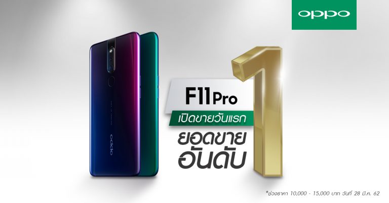 กระแสแรงไม่มีตก OPPO F11 Pro ทำยอดขายเป็นอันดับ 1 ทันทีที่เปิดขายเป็นวันแรก