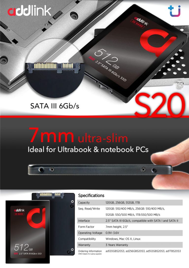 PR : Ascenti Resources เปิดตัว SSD SATA III รุ่นใหม่ ” Addlink S20″ SSD Ultra slim ที่ไม่ควรพลาด กับราคาเบาๆ!!