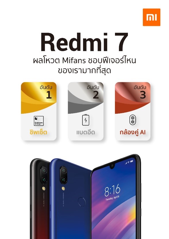 PR : AIS ร่วมกับ Xiaomi  ส่งเรดหมี่ 7 พร้อม Snapdragon™ 632 และแบตเตอรี่พลังอึด 4000 mAh  ในราคาเริ่มต้นเพียง 2,199 บาท  พร้อมอัดโปรฯ สุดคุ้ม  Exclusive สำหรับลูกค้าเอไอเอส เท่านั้น