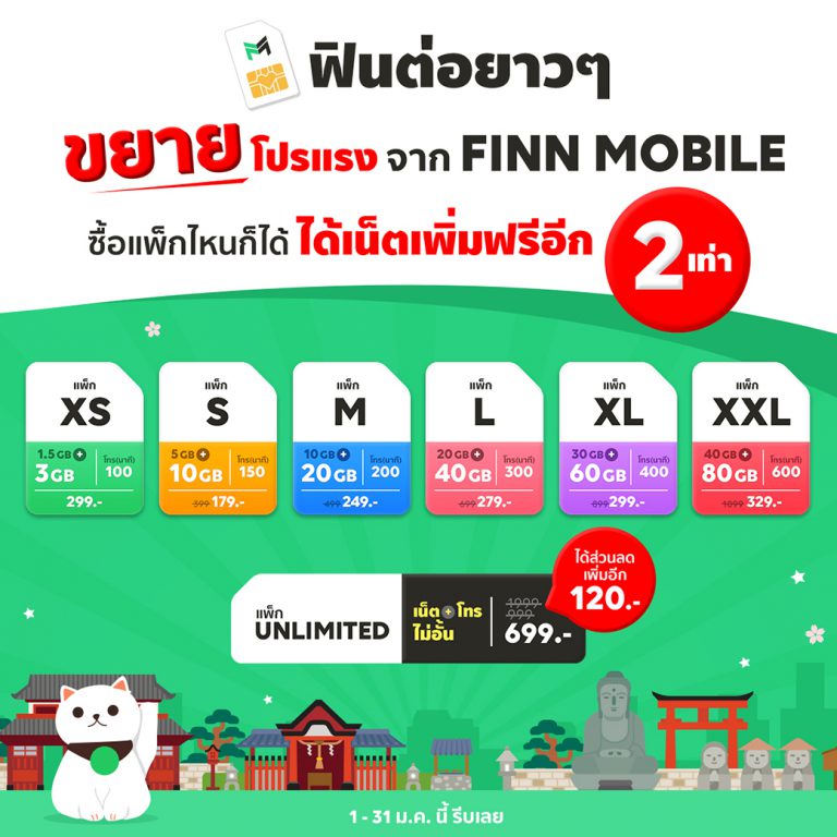 PR : 10 วันสุดท้าย FINN MOBILE ขยายโปรฯ แรงได้เน็ต 2 เท่า หรือ ส่วนลด 120 บาท   เพื่อลูกค้าทุกคน ถึง 31 ม.ค.นี้