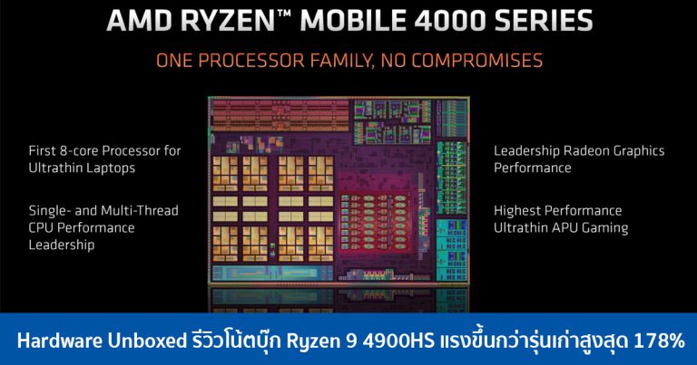 Hardware Unboxed รีวิวโน้ตบุ๊ก Ryzen 9 4900HS แรงขึ้นกว่ารุ่นเก่าสูงสุด 178%