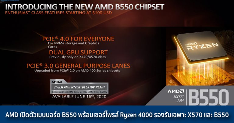 AMD เปิดตัวเมนบอร์ด B550 พร้อมเซอร์ไพรส์ Ryzen 4000 รองรับเฉพาะ X570 และ B550