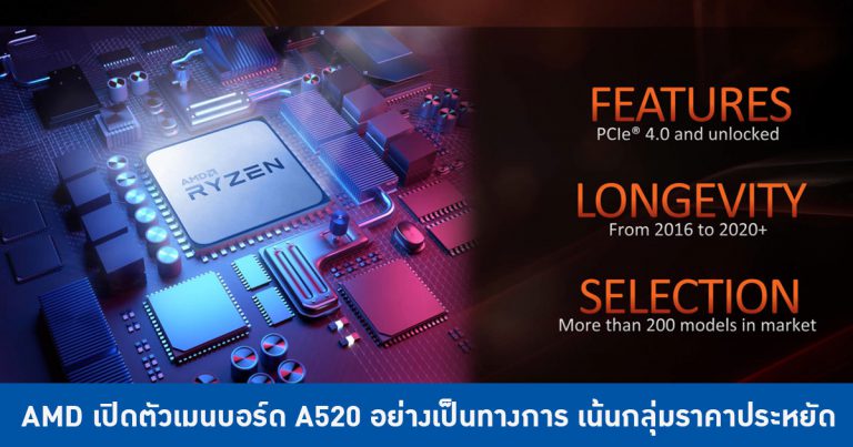 AMD เปิดตัวเมนบอร์ด A520 อย่างเป็นทางการ เน้นกลุ่มราคาประหยัด