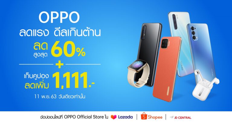 รวมโปรโมชั่นแคมเปญ 11.11 แรงสุด ปังสุด! จาก OPPO ที่ Lazada, Shopee และ JD Central ห้ามพลาด!