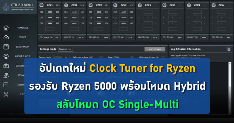 อัปเดตใหม่ Clock Tuner for Ryzen รองรับ Ryzen 5000 พร้อมโหมด Hybrid สลับโหมด OC Single-Multi