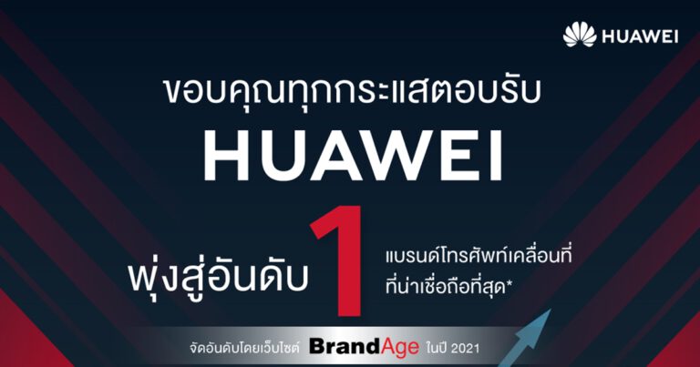 หัวเว่ยคว้ารางวัลอันดับ 1 จากเวที Thailand’s Most Admired Brand 2021  ครองใจสายไอทีและดิจิทัล สุดยอดแบรนด์ที่ผู้บริโภคเชื่อถือและไว้ใจสูงสุด