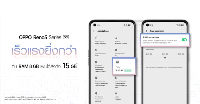 OPPO เปิดตัวเทคโนโลยีใหม่ Memory Expansion Technology  เพื่อผู้ใช้ OPPO Reno5 Series 5G