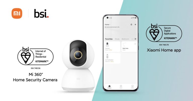 กล้องรักษาความปลอดภัย Mi 360° และแอป Xiaomi Home App  ได้รับการรับรองมาตรฐาน BSI Kitemark™  ในด้านผลิตภัณฑ์ IoT สำหรับที่พักอาศัยและ  Secured Digital Apps