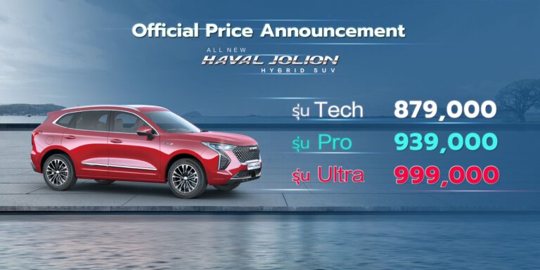 เกรท วอลล์ มอเตอร์ เปิดตัว All New HAVAL JOLION Hybrid SUV อย่างเป็นทางการ พร้อมเผยราคาสุดเร้าใจ เริ่มต้นที่ 879,000 บาท พร้อมตอบโจทย์ทุกไลฟ์สไตล์การขับขี่อย่างสนุกสนานด้วยเทคโนโลยีแห่งอนาคต
