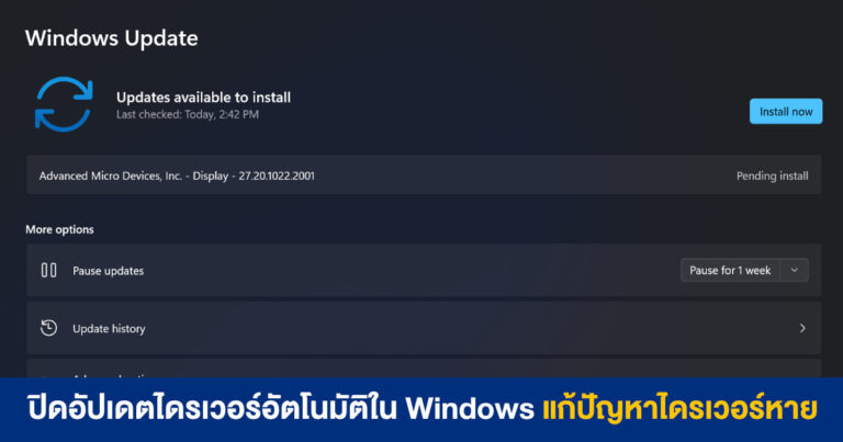 HOW TO: ปิดอัปเดตไดรเวอร์อัตโนมัติใน Windows 10/11 แก้ปัญหาไดรเวอร์ AMD หาย