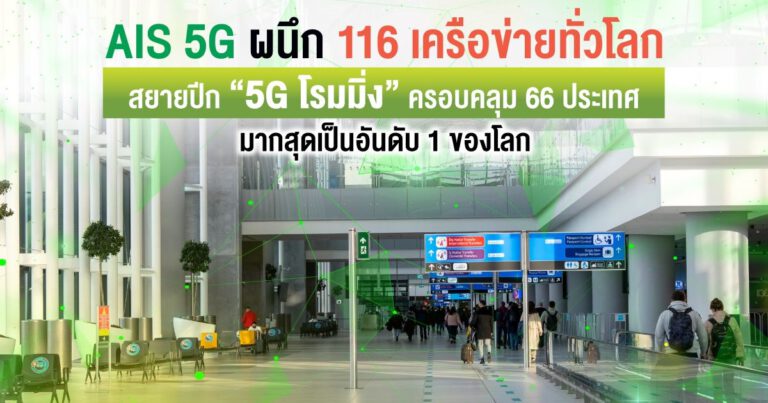 AIS 5G ผนึก 116 เครือข่ายทั่วโลก สยายปีก “5G โรมมิ่ง” ครอบคลุม 66 ประเทศ  มากสุดเป็นอันดับ 1 ในโลก รองรับดีมานด์นักท่องเที่ยว หลังทั่วโลกเปิดประเทศเต็มรูปแบบ  อำนวยความสะดวกลูกค้า สื่อสาร ไลฟ์ แชร์ ไม่สะดุด อุ่นใจตลอดทริป