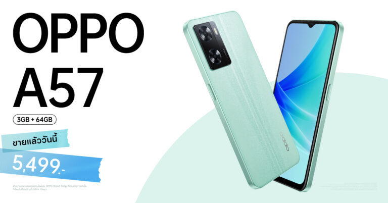 ออปโป้วางจำหน่าย OPPO A57 รุ่น RAM 3GB + ROM 64GB แล้ววันนี้ ในราคาเพียง 5,499  บาท