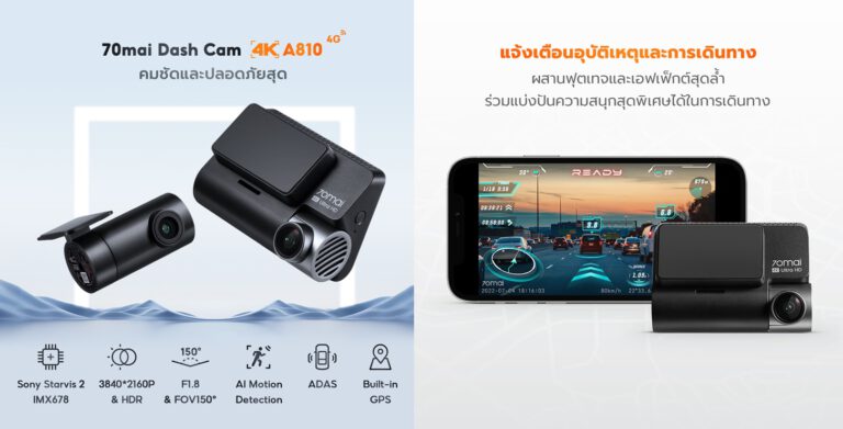 70mai เปิดตัวกล้องติดรถยนต์เรือธง Dash Cam 4K A810 อัปเกรดเซ็นเซอร์รุ่นใหม่ล่าสุด Sony STARVIS 2 IMX 678 ภาพชัด สมจริงยิ่งขึ้น