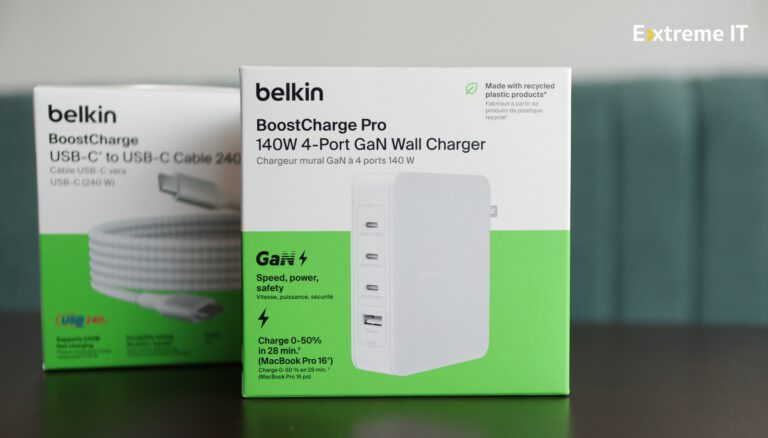 รีวิว belkin boostcharge pro 140w 4-port gan wall charger พร้อมชุดสาย BoostCharge USB-C to USB-C Cable 240W